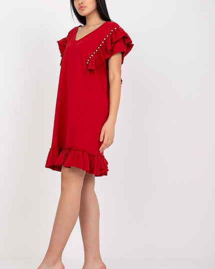 Robe droite corail à volants
