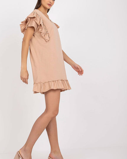 Robe droite corail à volants