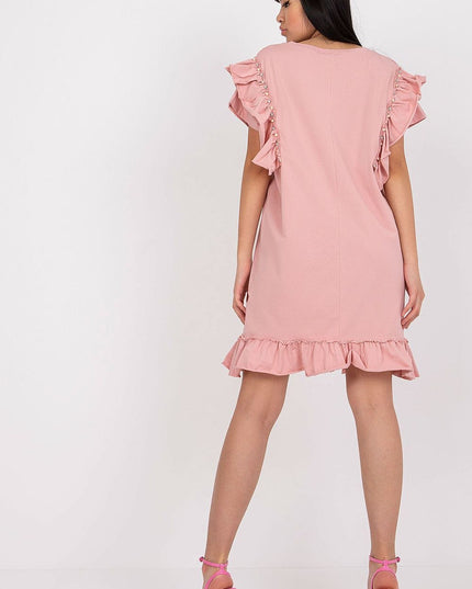 Robe droite corail à volants