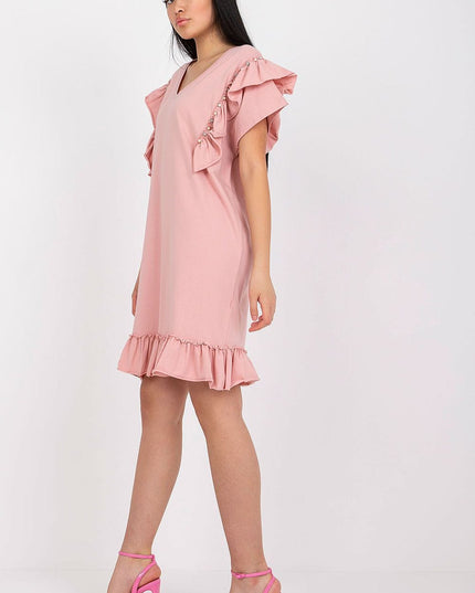 Robe droite corail à volants