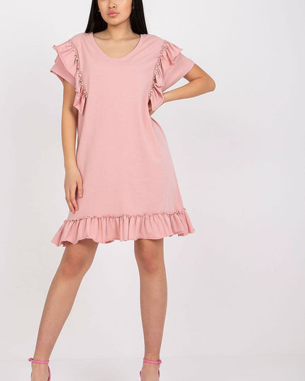 Robe droite corail à volants