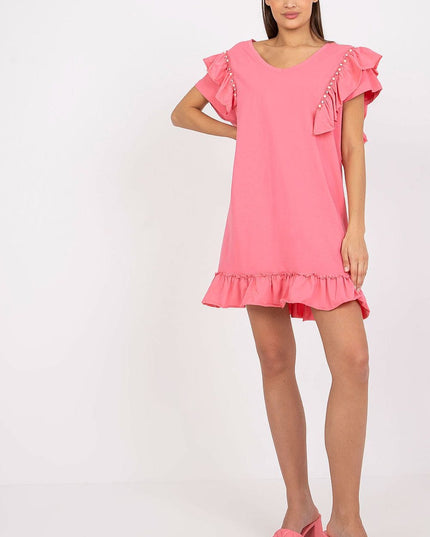 Robe droite corail à volants