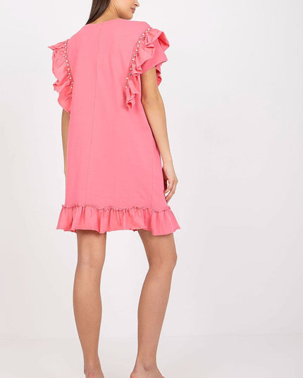 Robe droite corail à volants