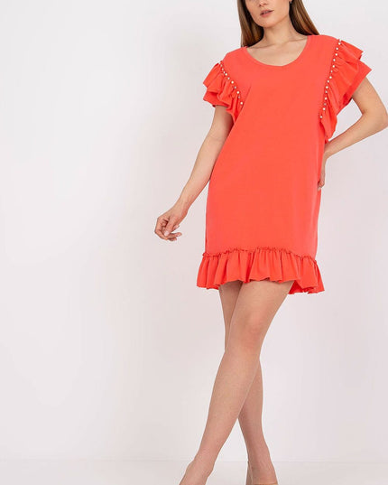 Robe droite corail à volants