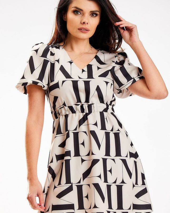 Robe mini beige motifs lettres
