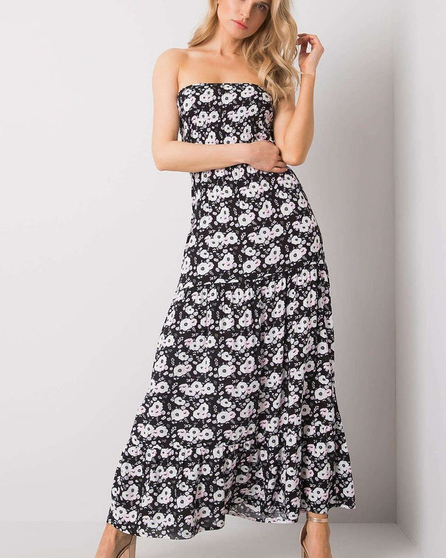 Robe longue sans bretelles fleurie