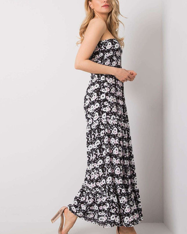 Robe longue sans bretelles fleurie