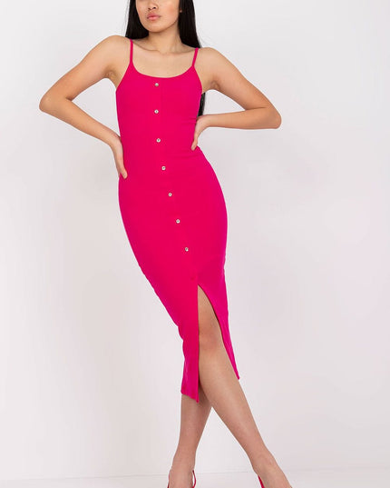 Robe cerise côtelée à boutons