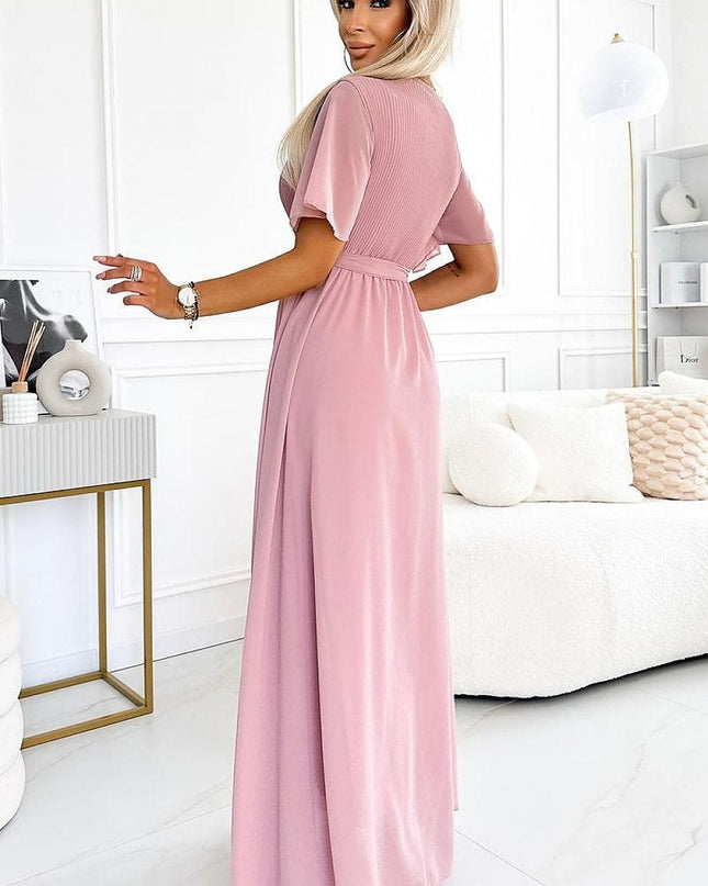 Robe longue en mousseline rose