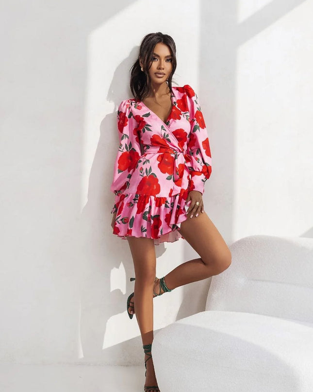 Robe fleurie rose et rouge
