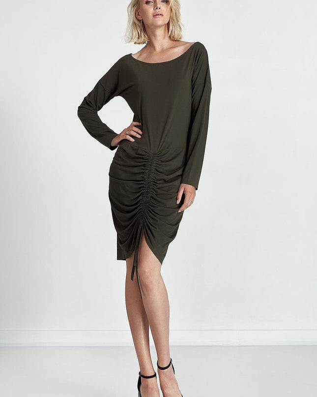 Robe drapée ajustée kaki