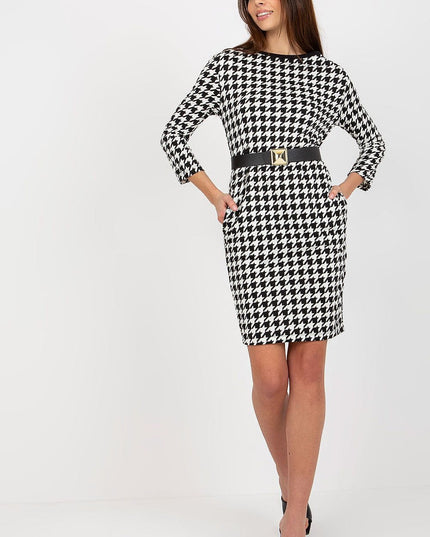 Robe crayon à motif pied-de-poule