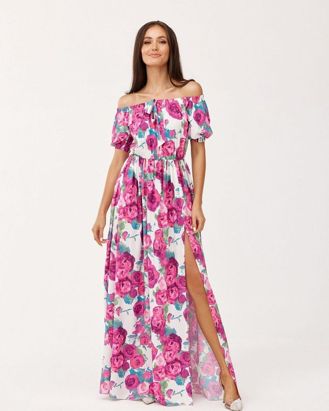 Robe florale épaules dénudées