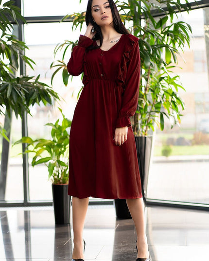Robe midi cerise surpiquée