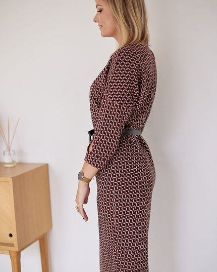 Robe jacquard kimono ceinturée