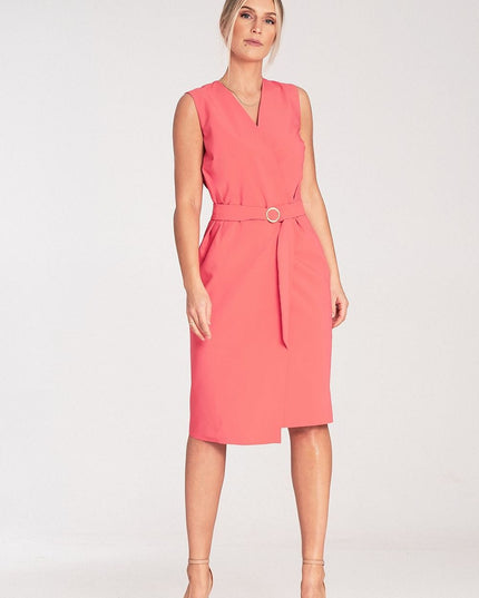 Robe midi sans manches ceinturée