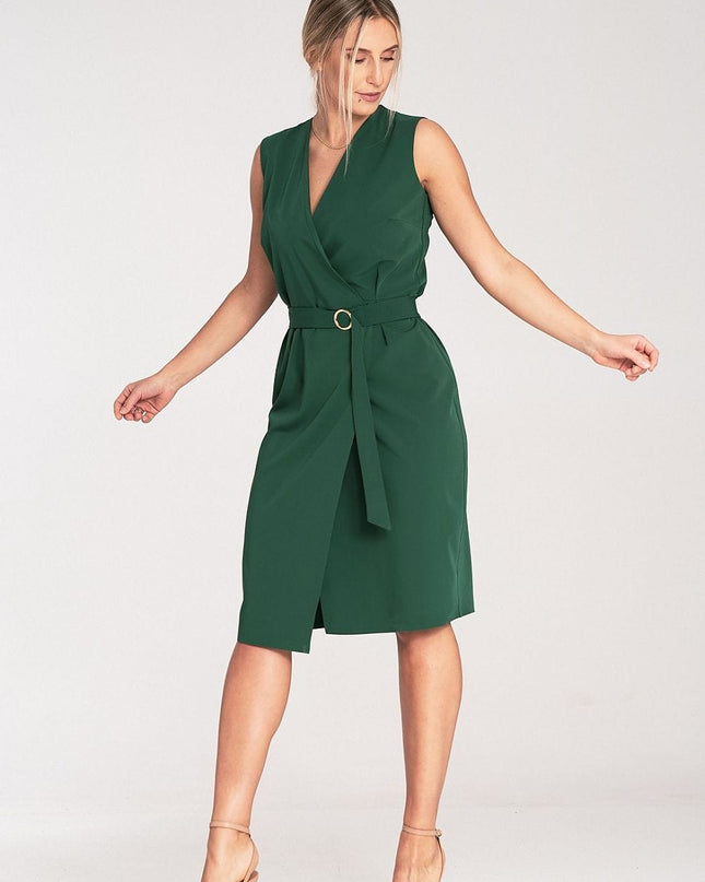 Robe midi sans manches ceinturée