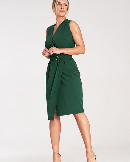 Robe midi sans manches ceinturée
