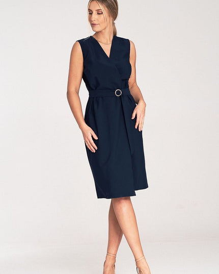 Robe midi sans manches ceinturée