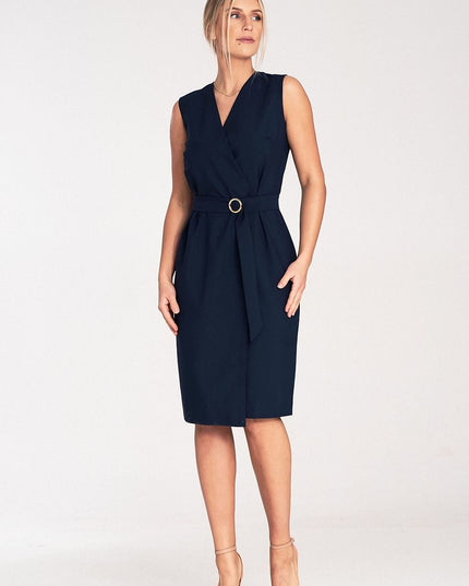 Robe midi sans manches ceinturée