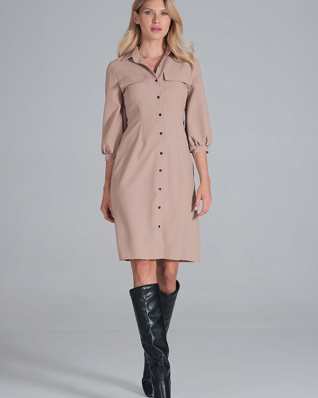 Robe chemise midi beige