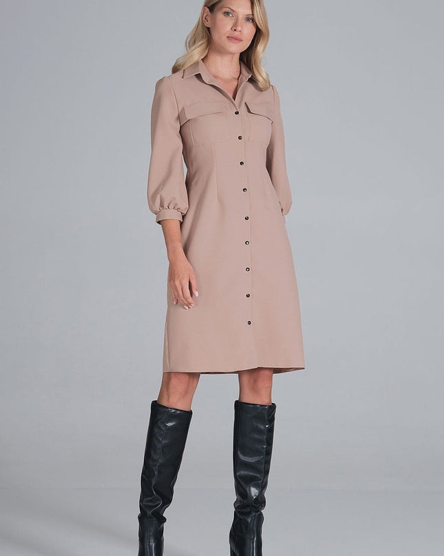 Robe chemise midi beige
