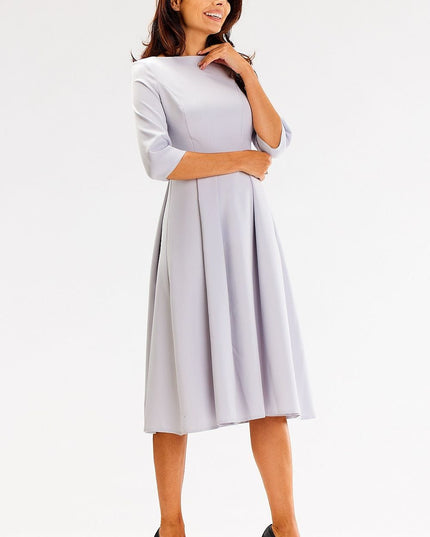 Robe évasée manches 3/4 bleu