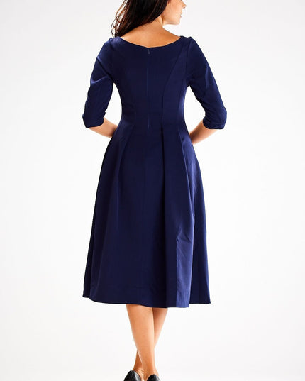 Robe évasée manches 3/4 bleu