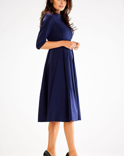 Robe évasée manches 3/4 bleu