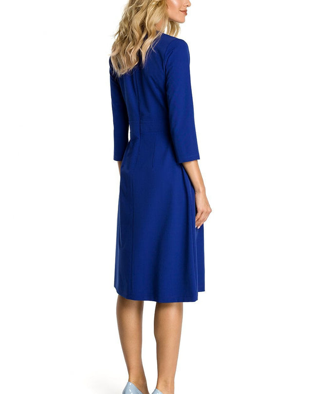 Robe bleue évasée manches 3/4