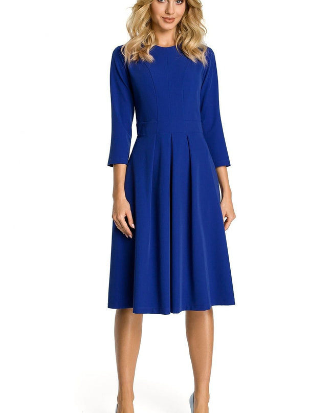 Robe bleue évasée manches 3/4