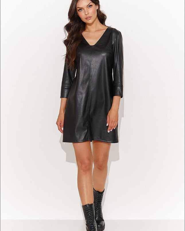 Robe courte en éco-cuir noir