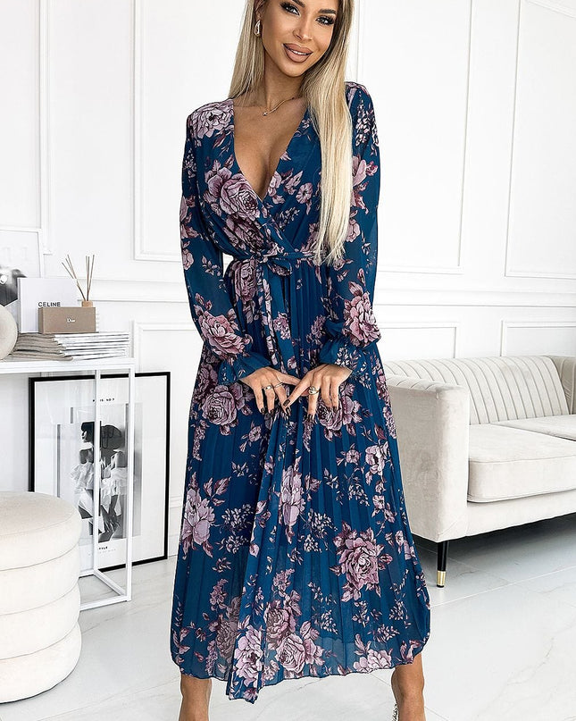Robe longue plissée florale
