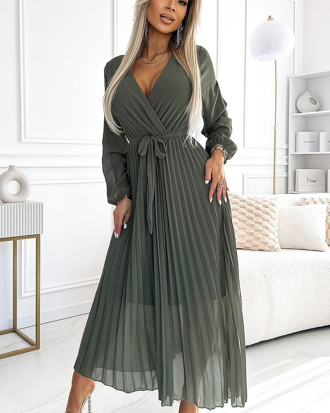 Robe plissée kaki chic