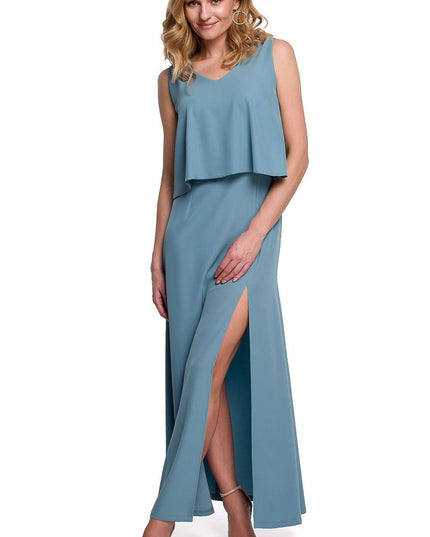 Robe longue fendue corail