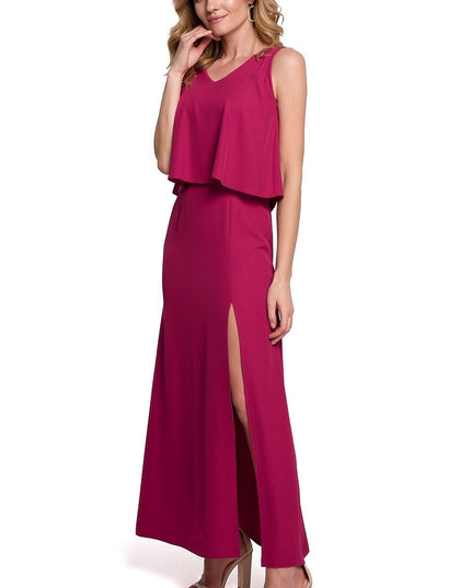 Robe longue fendue corail