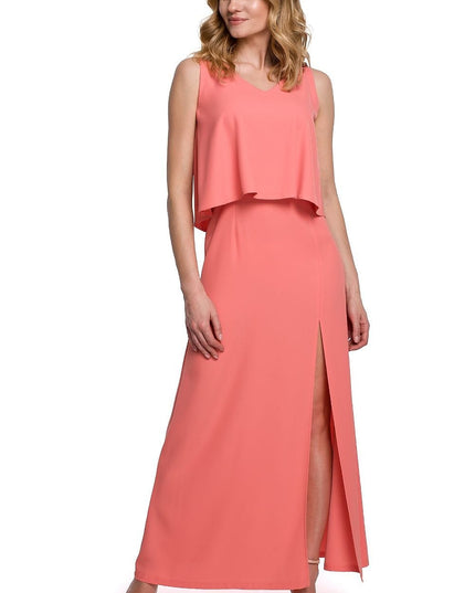 Robe longue fendue corail