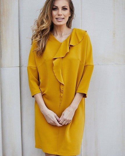 Robe jaune à volant chic