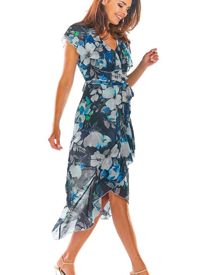 Robe asymétrique fleurs rouges