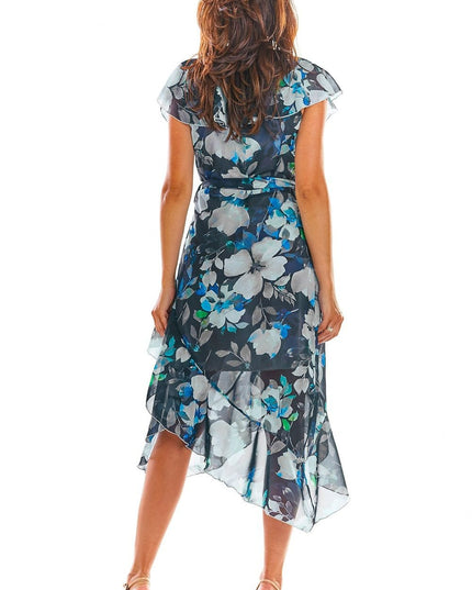 Robe asymétrique fleurs rouges