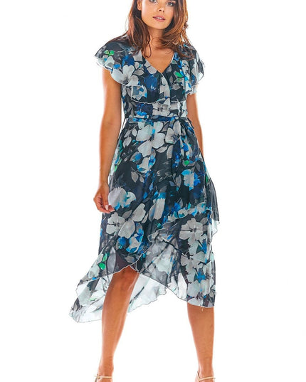Robe asymétrique fleurs rouges