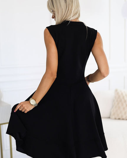 Robe évasée noire zip frontal