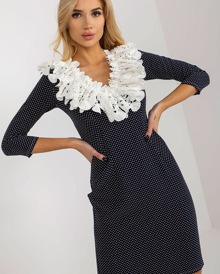 Robe crayon pois avec dentelle
