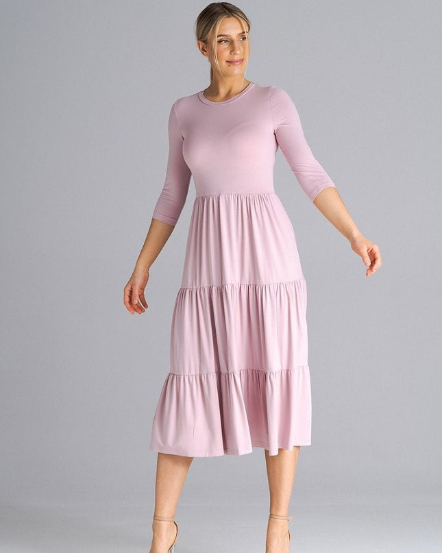 Robe midi cintrée à volants