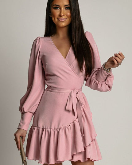 Robe courte rose manches longues