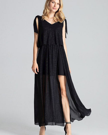 Robe longue rouge fendue