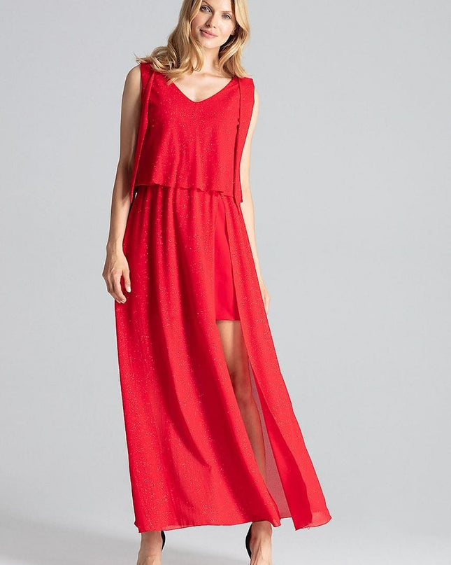 Robe longue rouge fendue