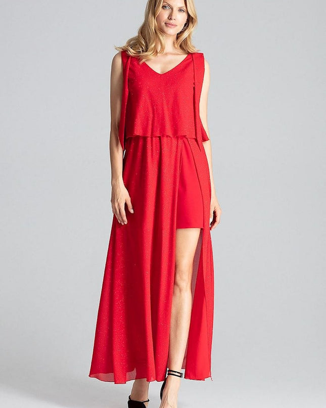 Robe longue rouge fendue