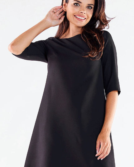 Robe trapèze rouge à manches 3/4