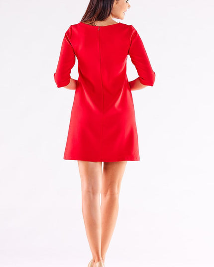 Robe trapèze rouge à manches 3/4